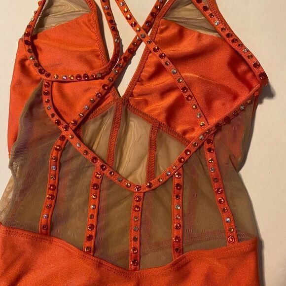 LA dance designs semi custom ASTRA UNITARD coral orange child large LC - Picture 7 of 16
